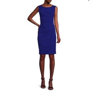 Calvin Klein Sunburst Boat Neck Sleeveless Ruched Pencil Dress